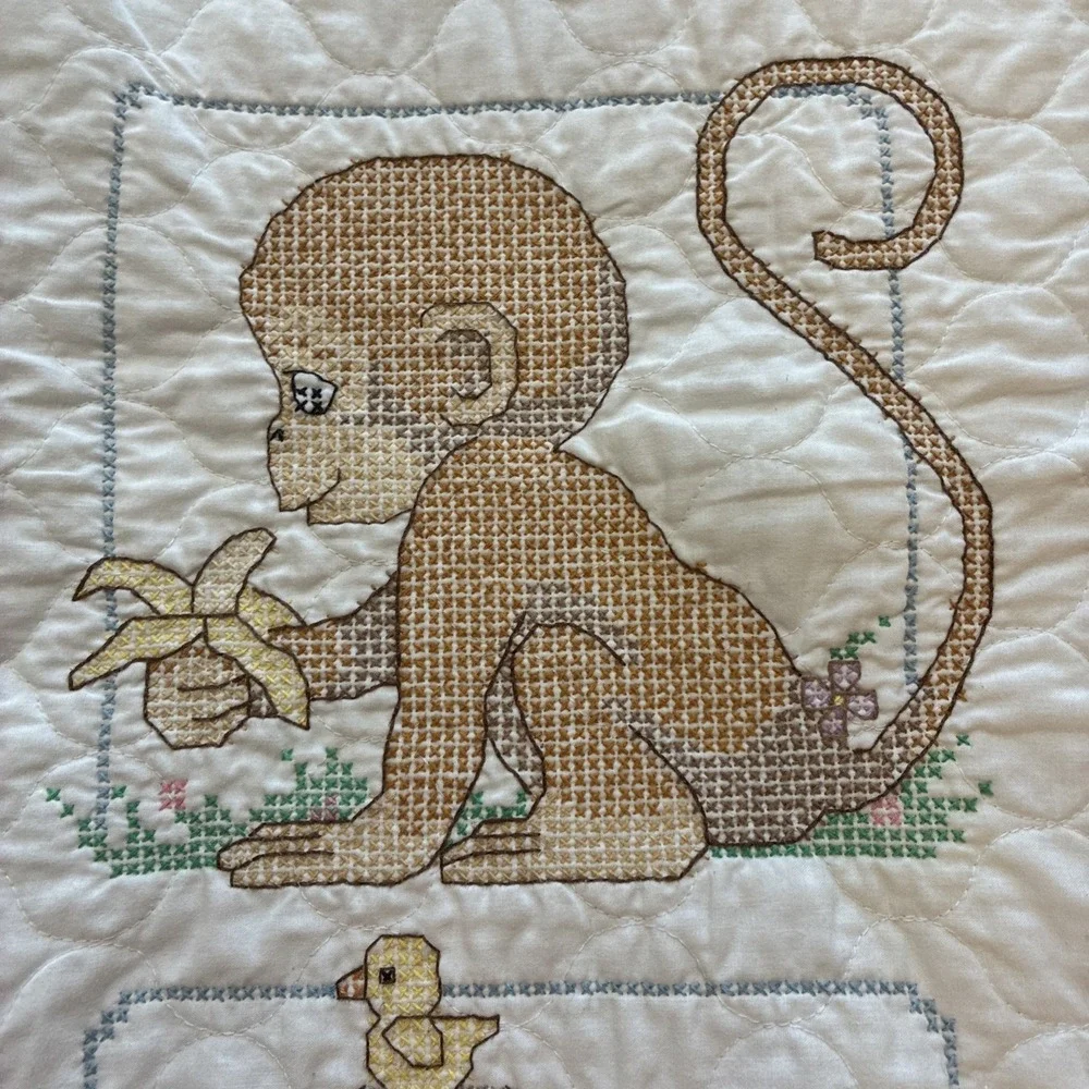 Cross Stitch Baby Quilt Baby Jungle Animals- Handmade 30.5